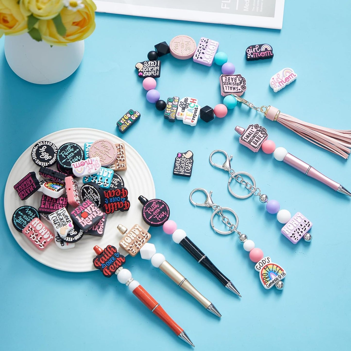 005Silicone beads Loose Beads, DIY Necklace Bracelet Beads for Craft Set Jewelry, Cow Silicone Beads Bulk Round Assorted Beads