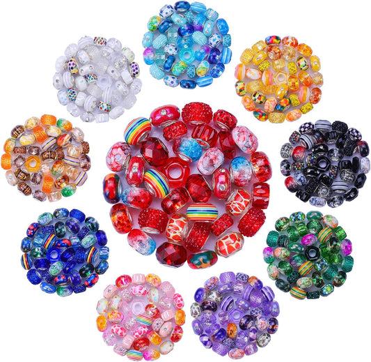 240 Pieces Assorted  Craft Beads Large Hole Lampwork Spacer Beads Colorful Beads for DIY Necklace Bracelet Jewelry Making (Mix Color Style)