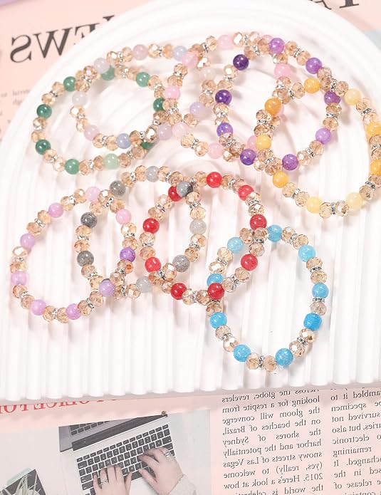 16PCS Crystal Bracelet Beaded Bracelets for Women, Colorful Stackable Stretch Beads Bracelets