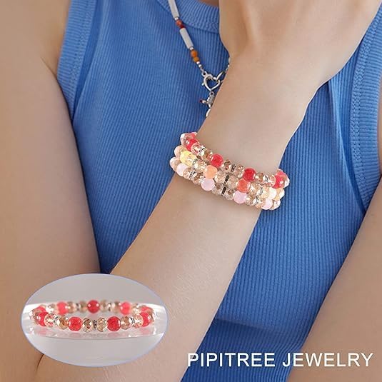 16PCS Crystal Bracelet Beaded Bracelets for Women, Colorful Stackable Stretch Beads Bracelets