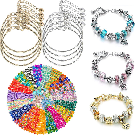 02 DIY Charm Bracelet 20Pcs Snake Charm Bracelets Plus 400PCS Large Hole Spacer Beads, Charm Bangle Bracelets Adjustable Friendship Snake Bracelet Chain