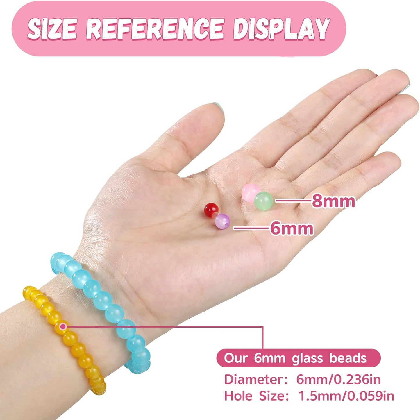 1368pcs 6mm Glass Beads for Bracelets Jewelry Making Supplies  34 Colors Crystal Round Glass Beads for DIY Earrings Necklace Crafts with Spacer Beads and Charms, Solid and Gradient Colors