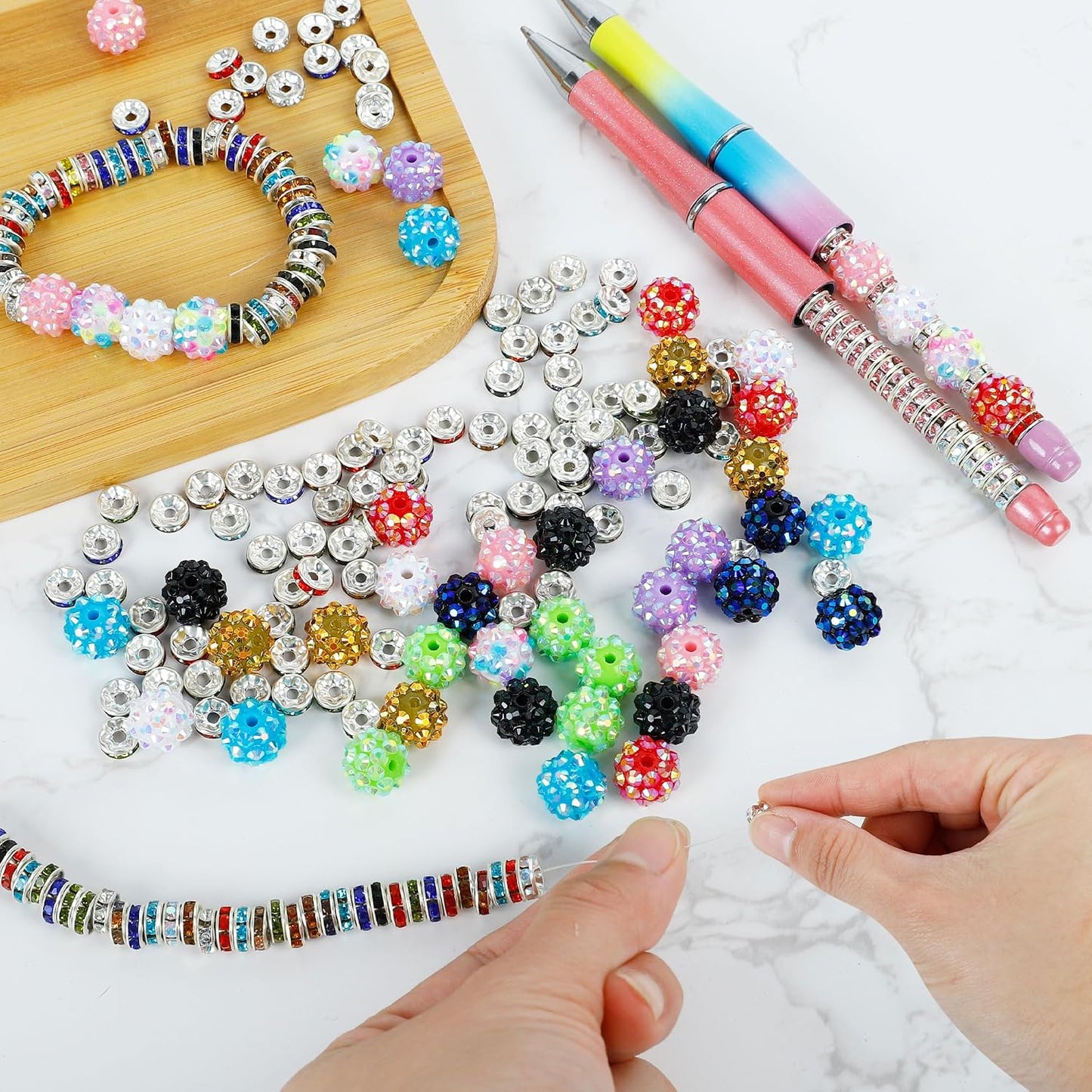 500 Pcs Beads for Pens - Focal Bead for Beaded Pens Rhinestone Beads for Beadable, Spacer Bead for Keychains Bracelets Crafts