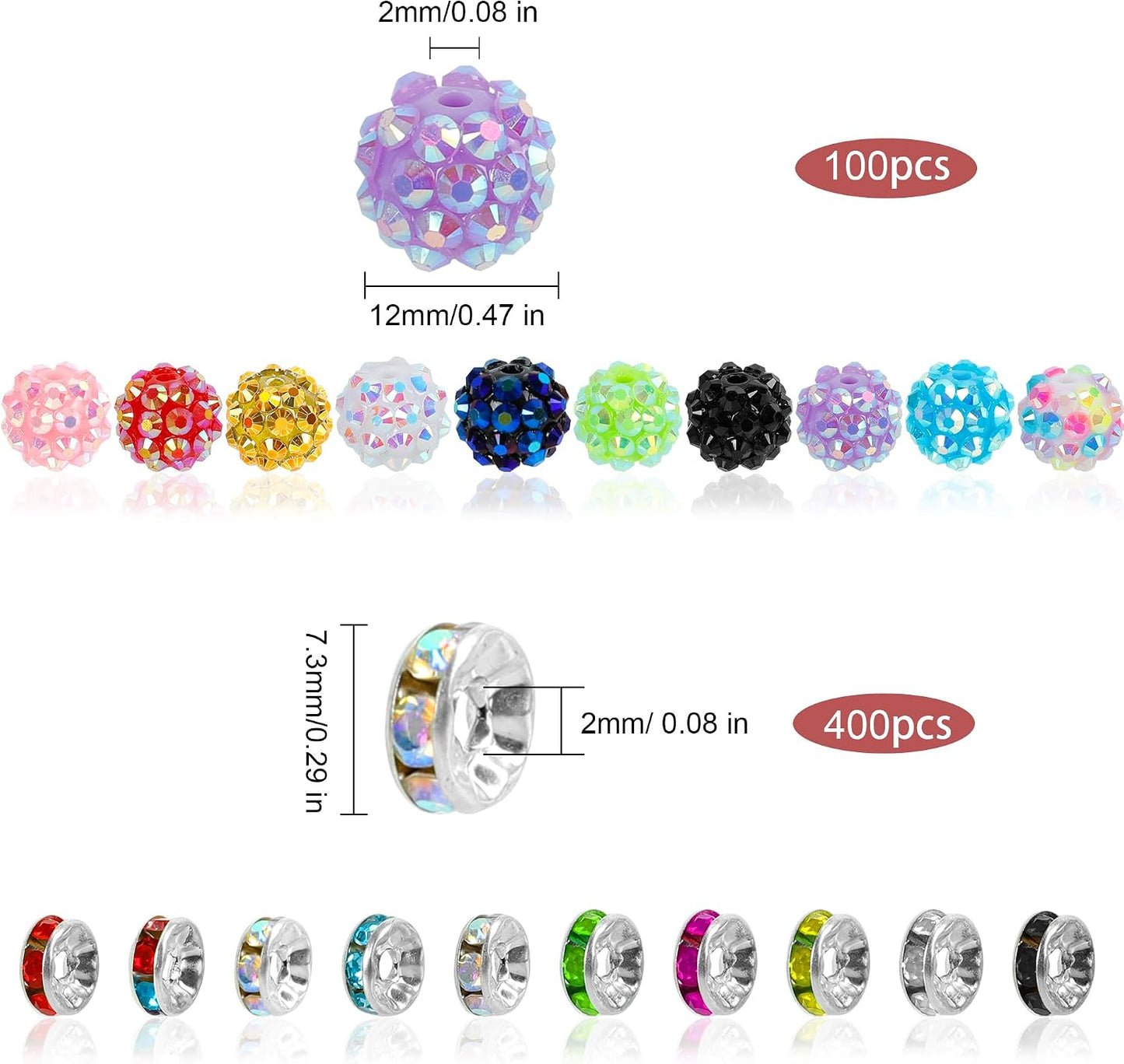 500 Pcs Beads for Pens - Focal Bead for Beaded Pens Rhinestone Beads for Beadable, Spacer Bead for Keychains Bracelets Crafts