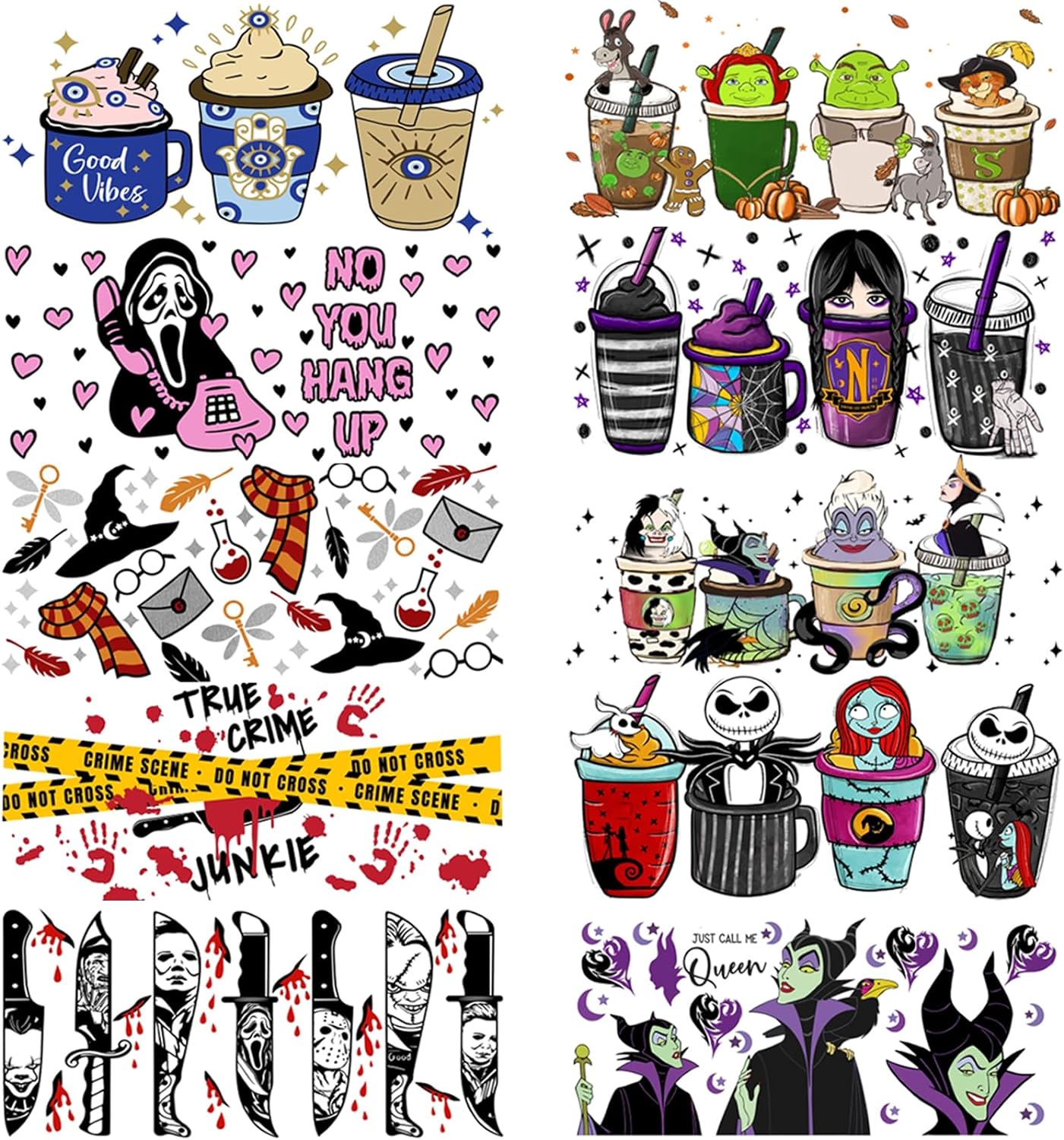 002 UV DTF Cup Wrap Transfer Stickers for Glass UV DTF Pen Wrap Iron on Transfers Patches Decals