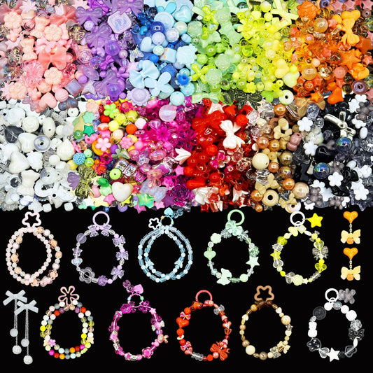 1250-1400 PCS Acrylic Assorted Beads 12 Candy Colors Flower Sweetheart Butterfly Candy Acrylic  Beads for Bracelets DIY Jewelry Making