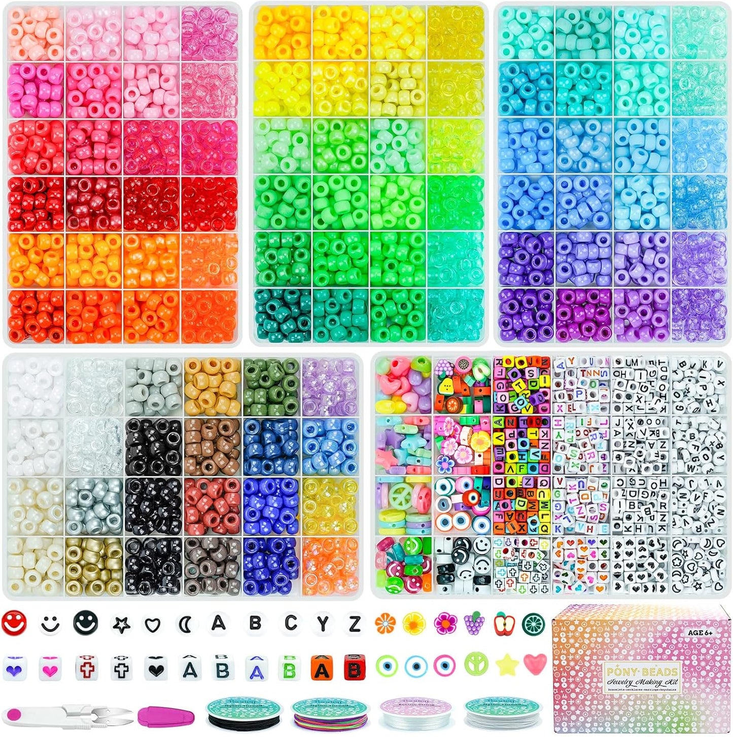 5 Boxes Bracelet Making Kit Beads, 96 Colors 3500Pcs  Beads for Bracelets with 800Pcs Letter Bead Friendship Bracelet