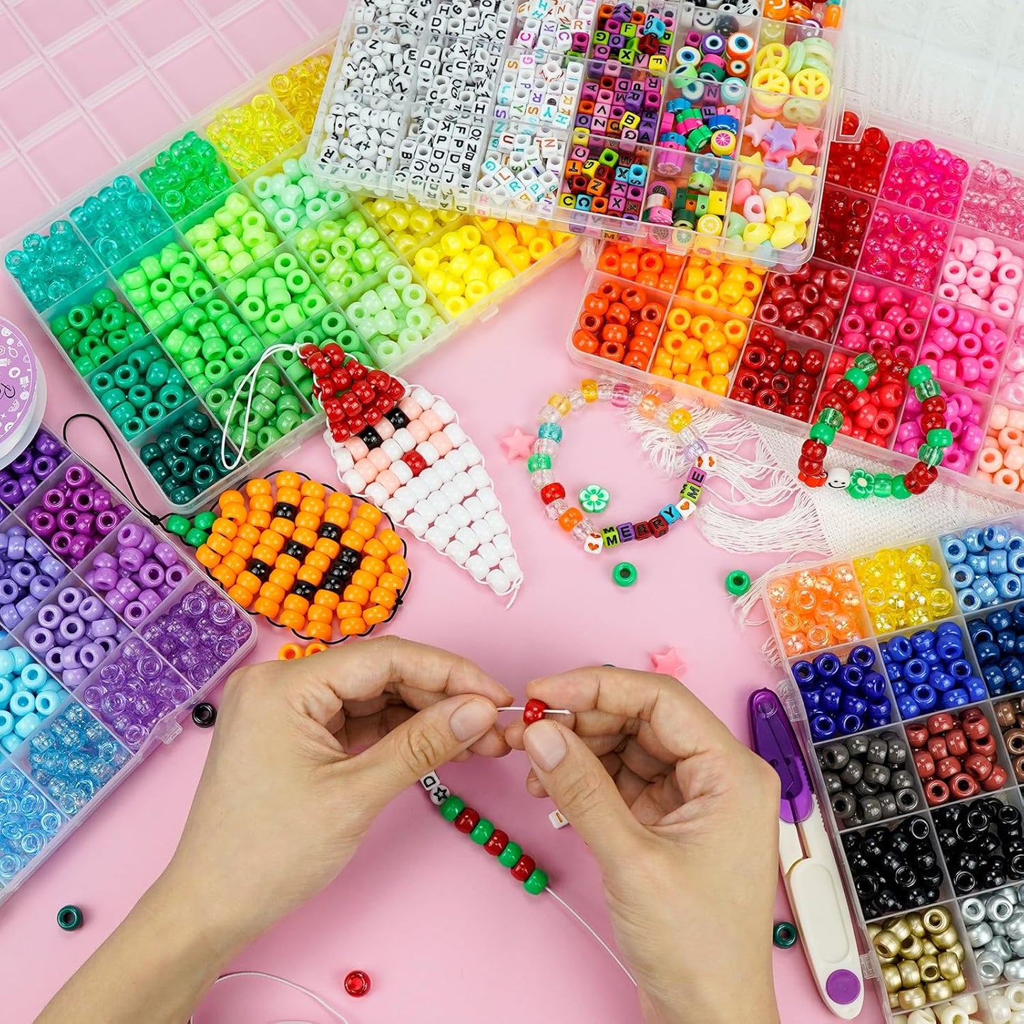 5 Boxes Bracelet Making Kit Beads, 96 Colors 3500Pcs  Beads for Bracelets with 800Pcs Letter Bead Friendship Bracelet