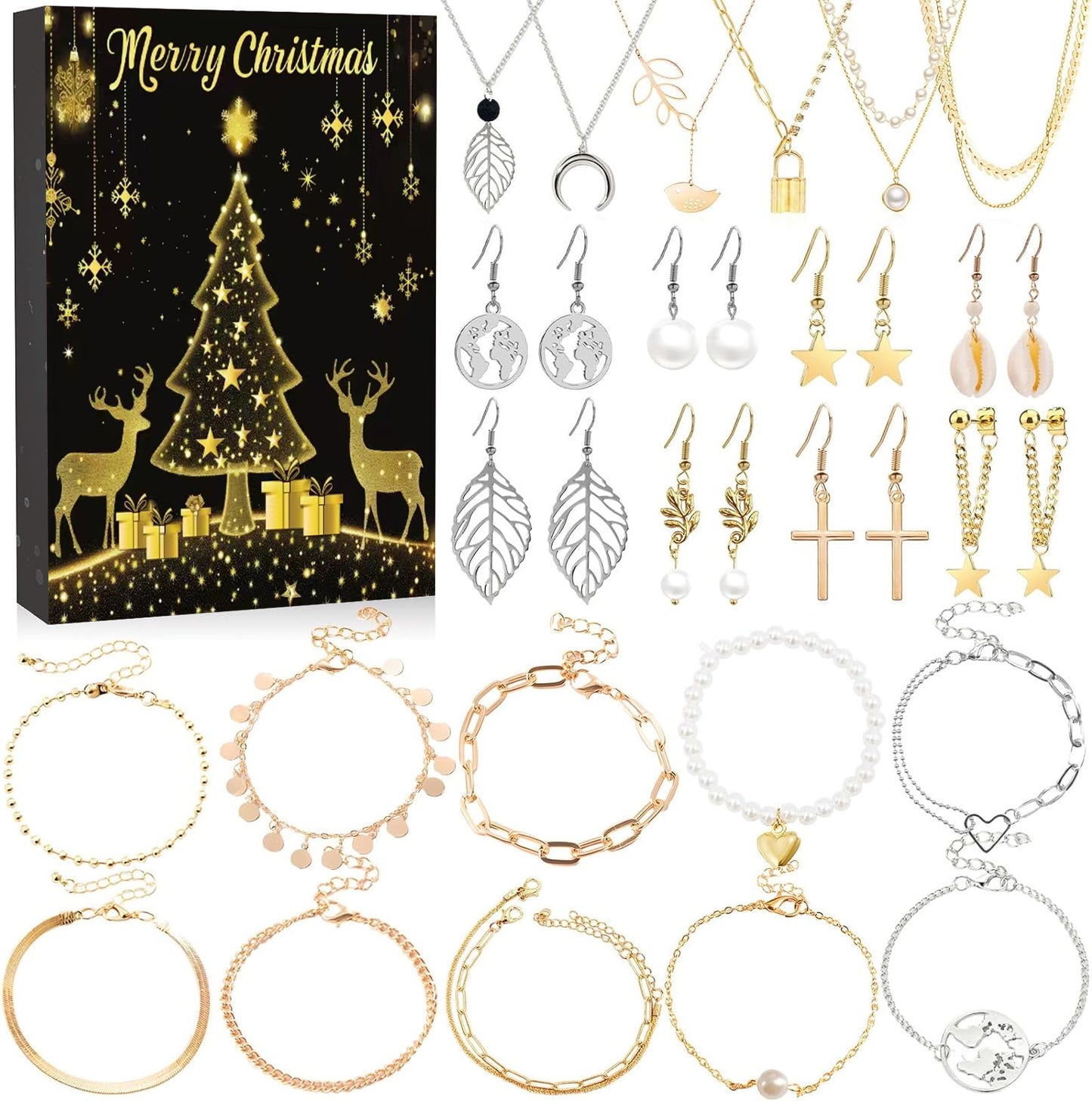 1 set blind box for Christmas Gift Countdown Calendar Advent Jewelry Blind Box Earrings Necklace Bracelet Gift Box