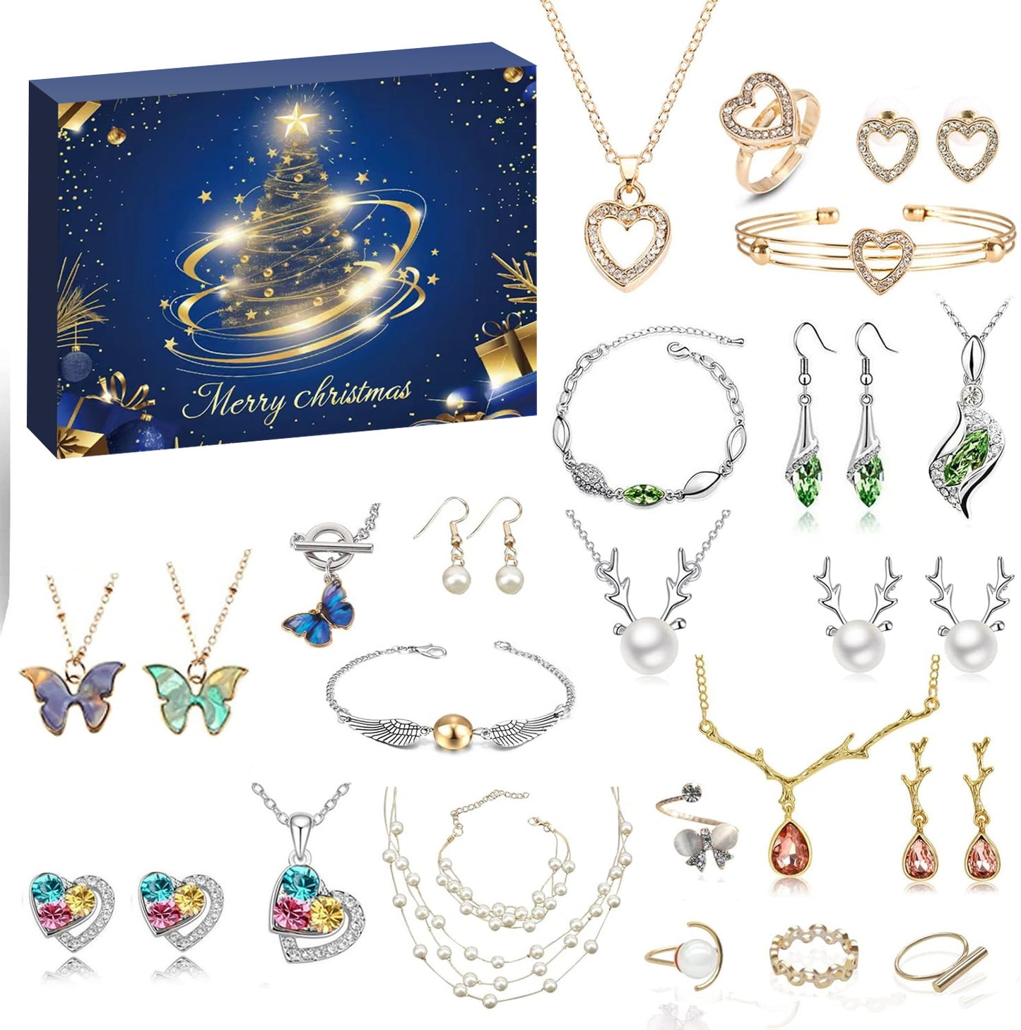 1 set blind box for Christmas Gift Countdown Calendar Advent Jewelry Blind Box Earrings Necklace Bracelet Gift Box