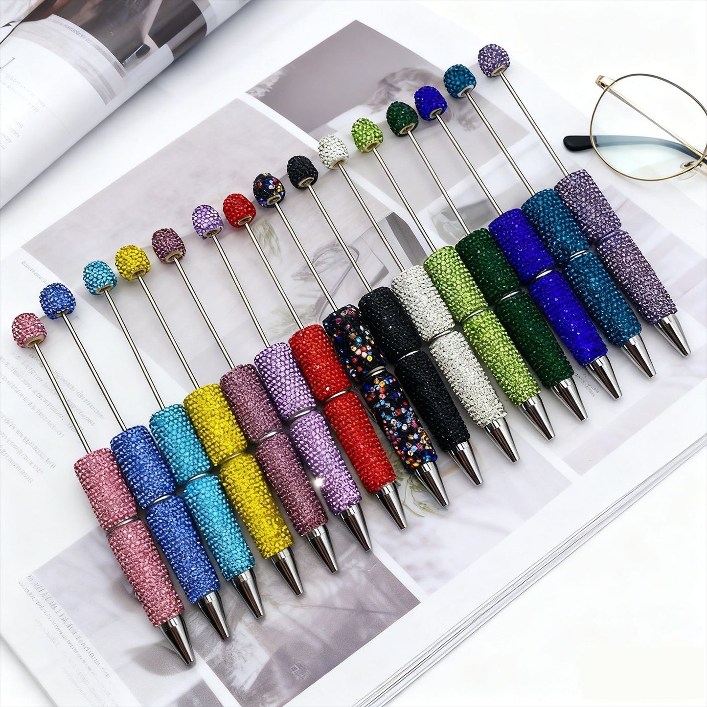 50pcs Rhinestone Beads Pens,color random mix, Diamond Ballpoint, for DIY Journaling,