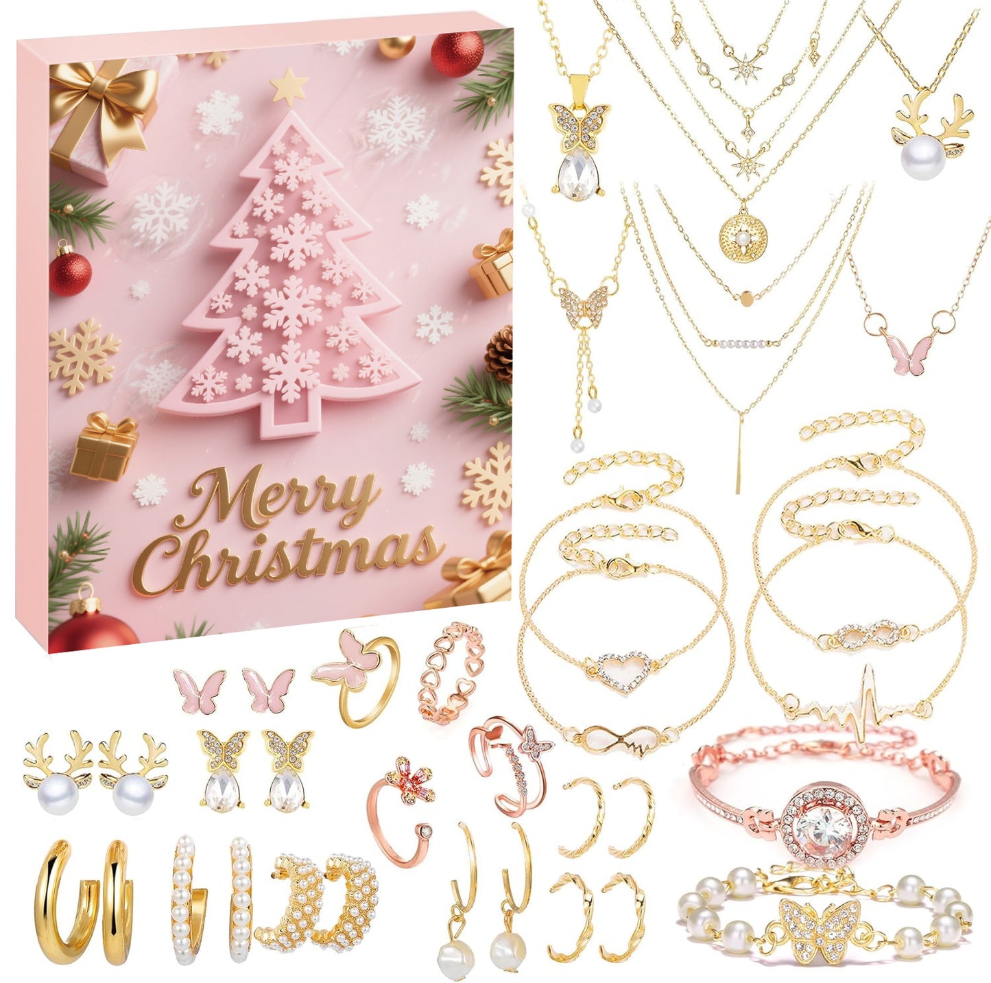 1 set blind box for Christmas Gift Countdown Calendar Advent Jewelry Blind Box Earrings Necklace Bracelet Gift Box