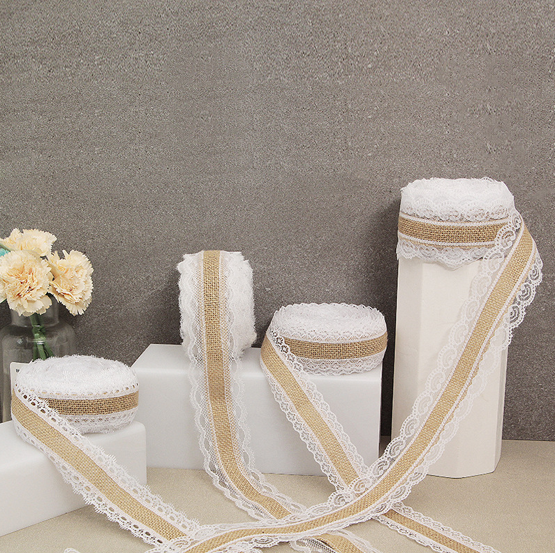 HB005 Lace Ribbon Natural Jute 5M Jute Burlap Roll Vintage Rustic Wedding Decoration Hessian Ribbon Party Supplies