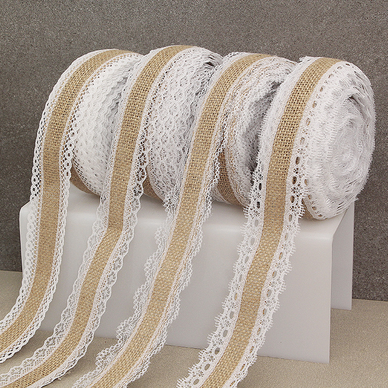 HB005 Lace Ribbon Natural Jute 5M Jute Burlap Roll Vintage Rustic Wedding Decoration Hessian Ribbon Party Supplies