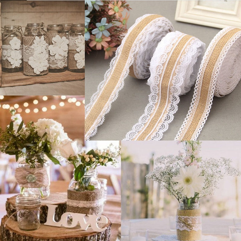 HB005 Lace Ribbon Natural Jute 5M Jute Burlap Roll Vintage Rustic Wedding Decoration Hessian Ribbon Party Supplies