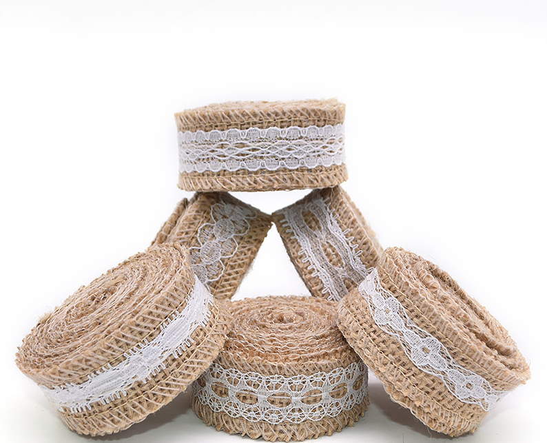 HB005 Lace Ribbon Natural Jute 5M Jute Burlap Roll Vintage Rustic Wedding Decoration Hessian Ribbon Party Supplies