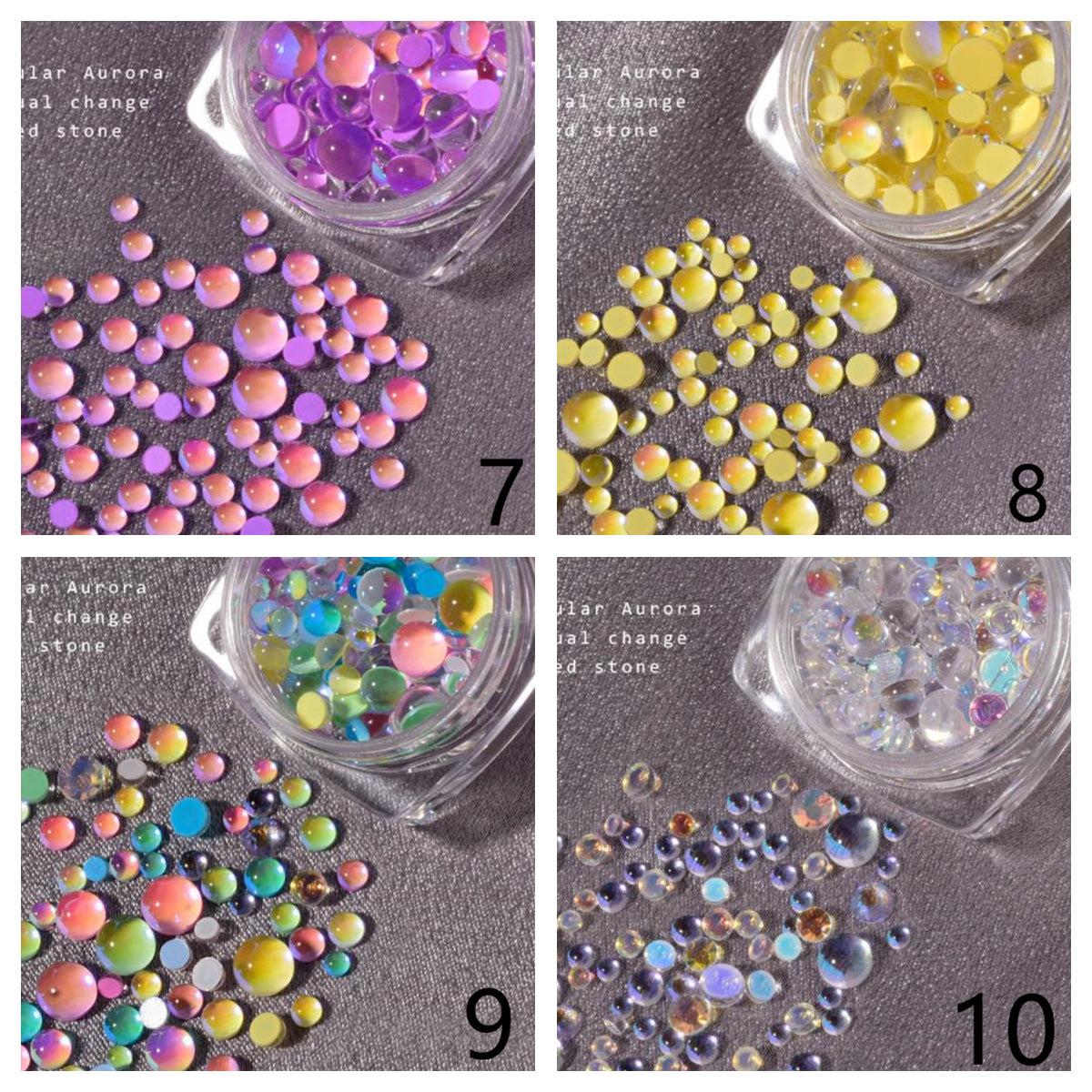 GG020 Mix Color Size Mermaid Rhinestones Flat Back Glass Iridescent 3D Nail Stone Gems with Gold Silver Caviar Beads Balls Set Accessories for Nails Decoration