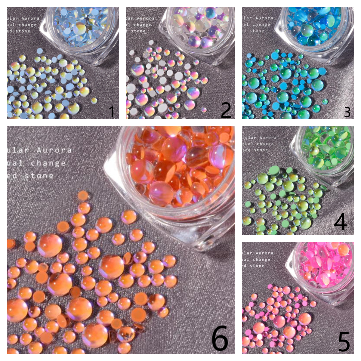 GG20 Mix Color Size Mermaid Rhinestones Flat Back Glass Iridescent 3D Nail Stone Gems with Gold Silver Caviar Beads Balls Set Accessories for Nails Decoration