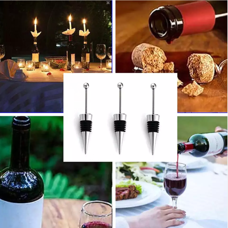 043-17 Wine Stoppers for Wine Bottles, ENLAYER Stainless Steel Wine Saver Bottle Stopper, Reusable Wine Corks for Beverage