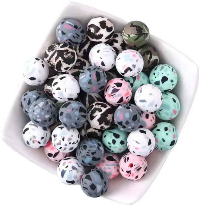 003 Silicone beads Loose Beads, DIY Necklace Bracelet Beads for Craft Set Jewelry, Cow Silicone Beads Bulk Round Assorted Beads