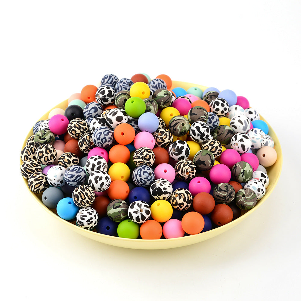 003 Silicone beads Loose Beads, DIY Necklace Bracelet Beads for Craft Set Jewelry, Cow Silicone Beads Bulk Round Assorted Beads